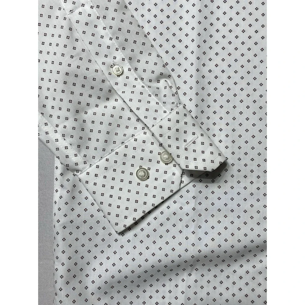 Banana Republic Slim Fit Non Iron Shirt Mens M 15-15.5 33-34 White Print